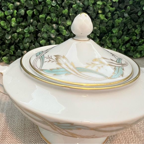 Royal Tettau Princess Blue Green Gold | Creamer & Covered Sugar Bowl Set Germany - Picture 13 of 16